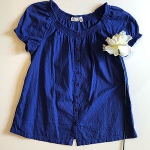 Kim Rogers blue button down short sleeve top sz M